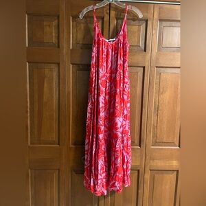 LOFT Pink and Red Patterned Dress